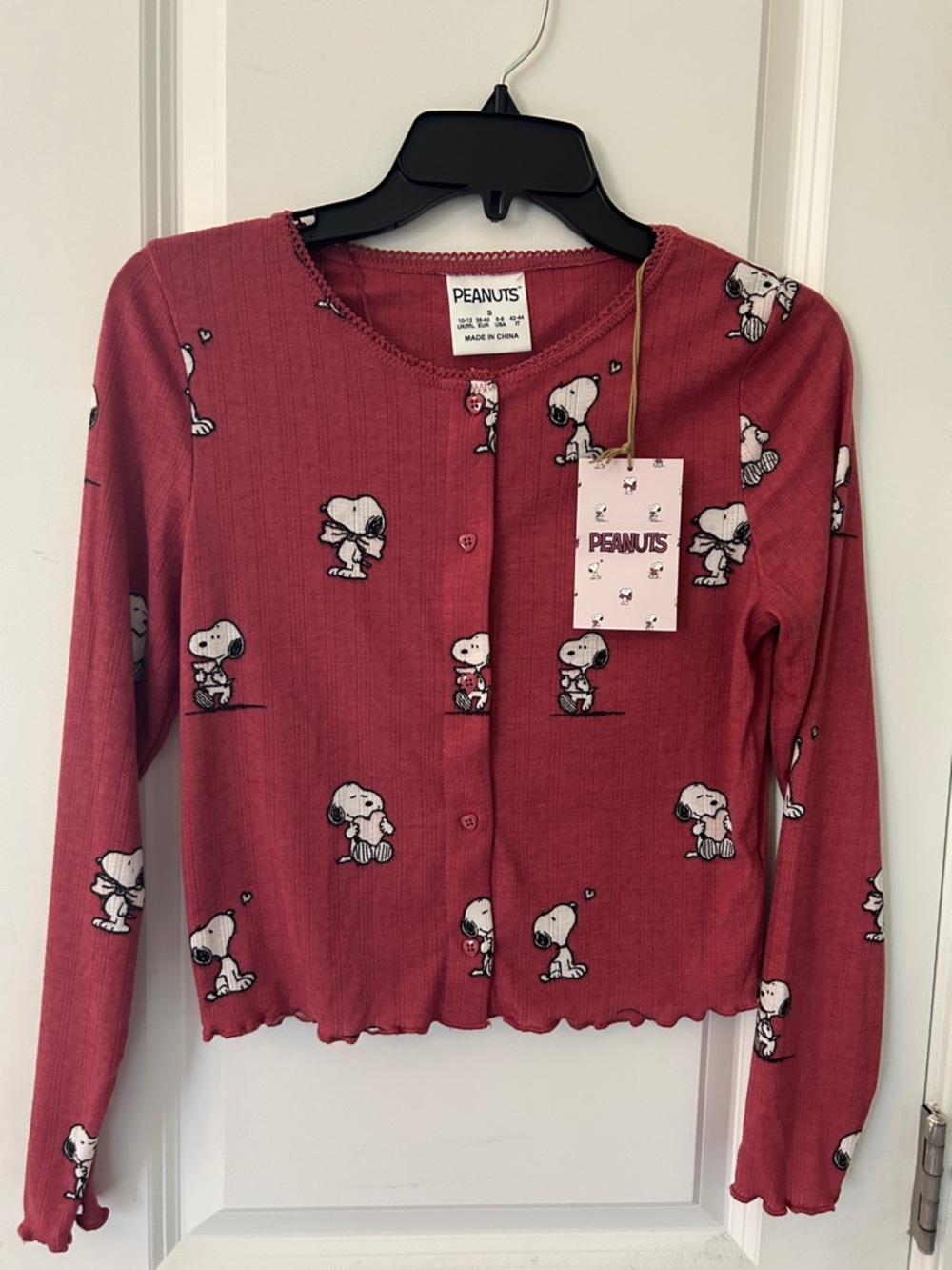 Primark Pink Snoopy Ribbed Button-Front Pajama Top